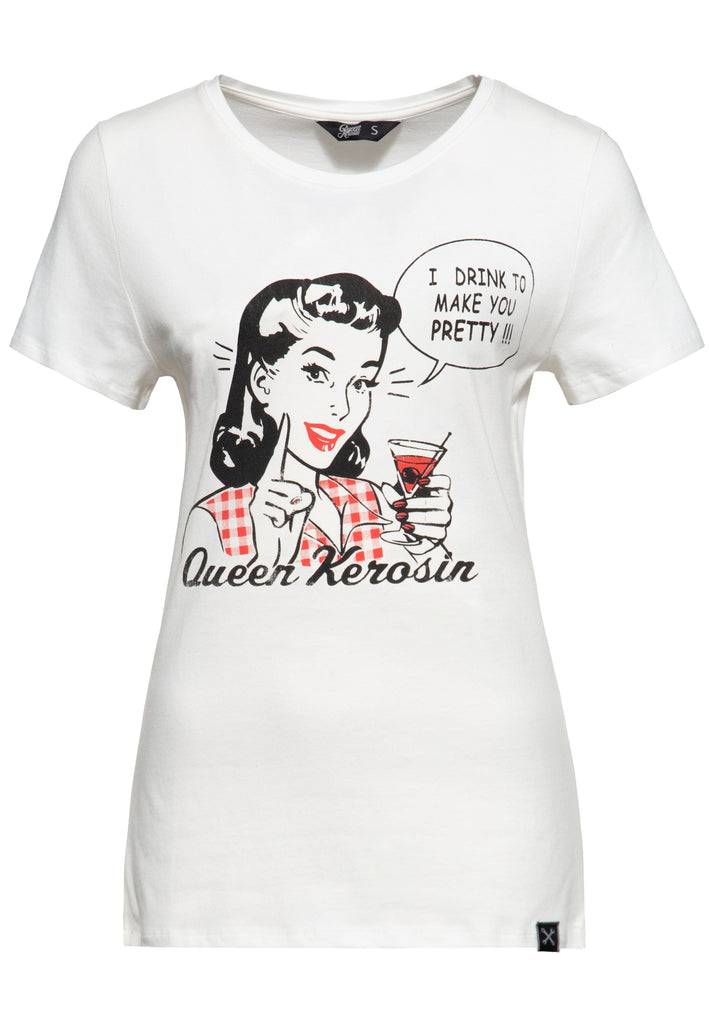 Queen Kerosin Print T-Shirt «I Drink to make you pretty» Neueste Mode