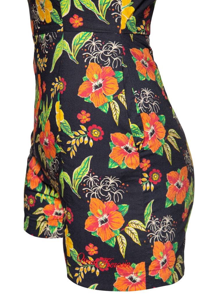 Queen Kerosin Jumpsuit «Hibiskus Black» Begrenzte Freigabe