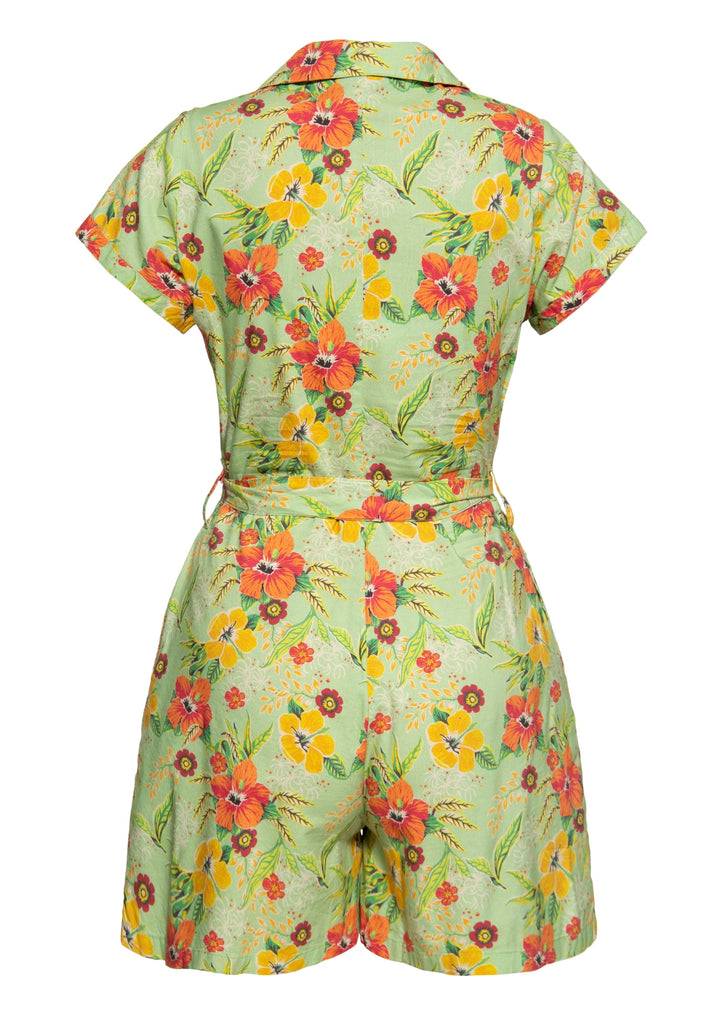 Queen Kerosin Blusen Jumpsuit «Hibiscus Mint» Letzte 3 Tage