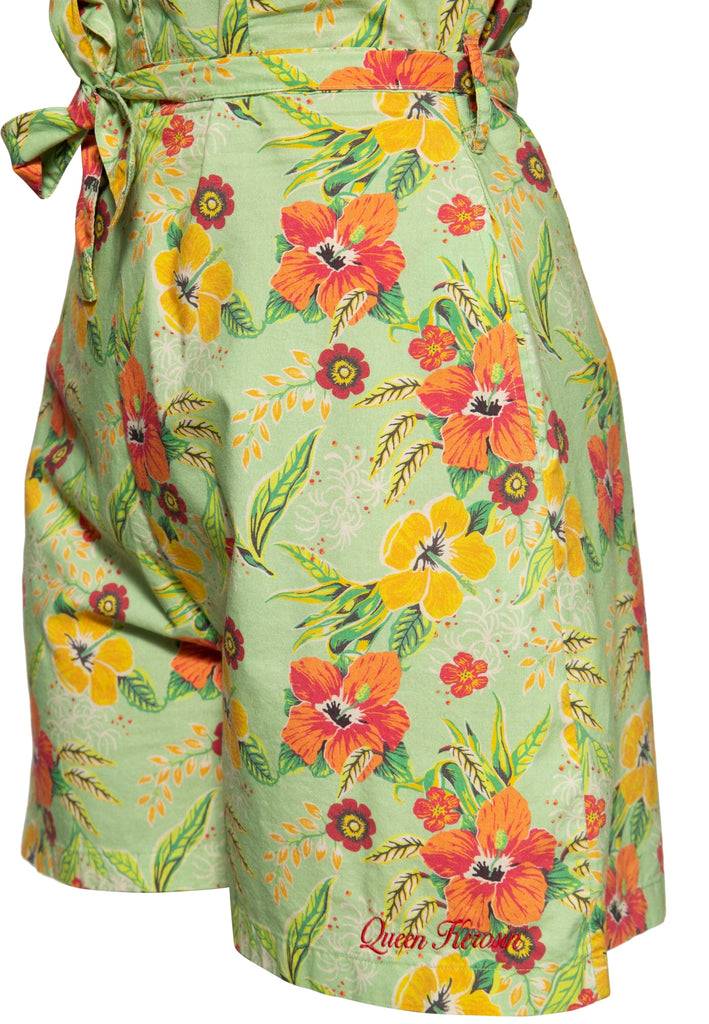 Queen Kerosin Blusen Jumpsuit «Hibiscus Mint» Letzte 3 Tage
