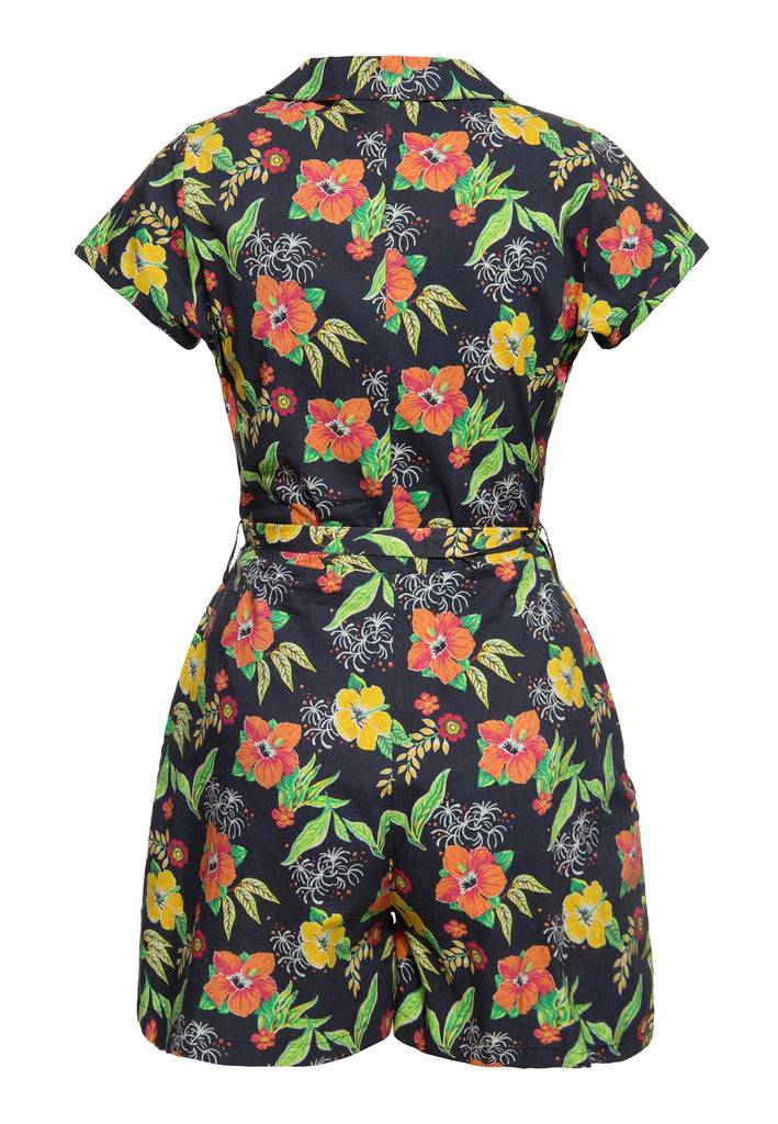 Queen Kerosin Blusen Jumpsuit «Hibiscus Black» JETZT KAUFEN