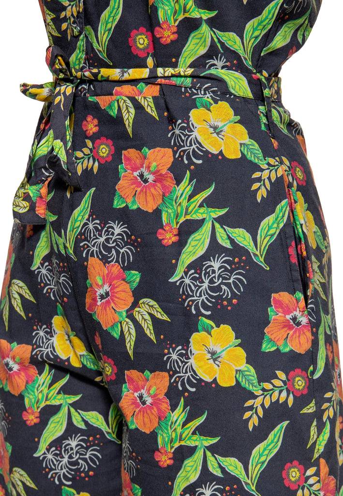 Queen Kerosin Blusen Jumpsuit «Hibiscus Black» JETZT KAUFEN