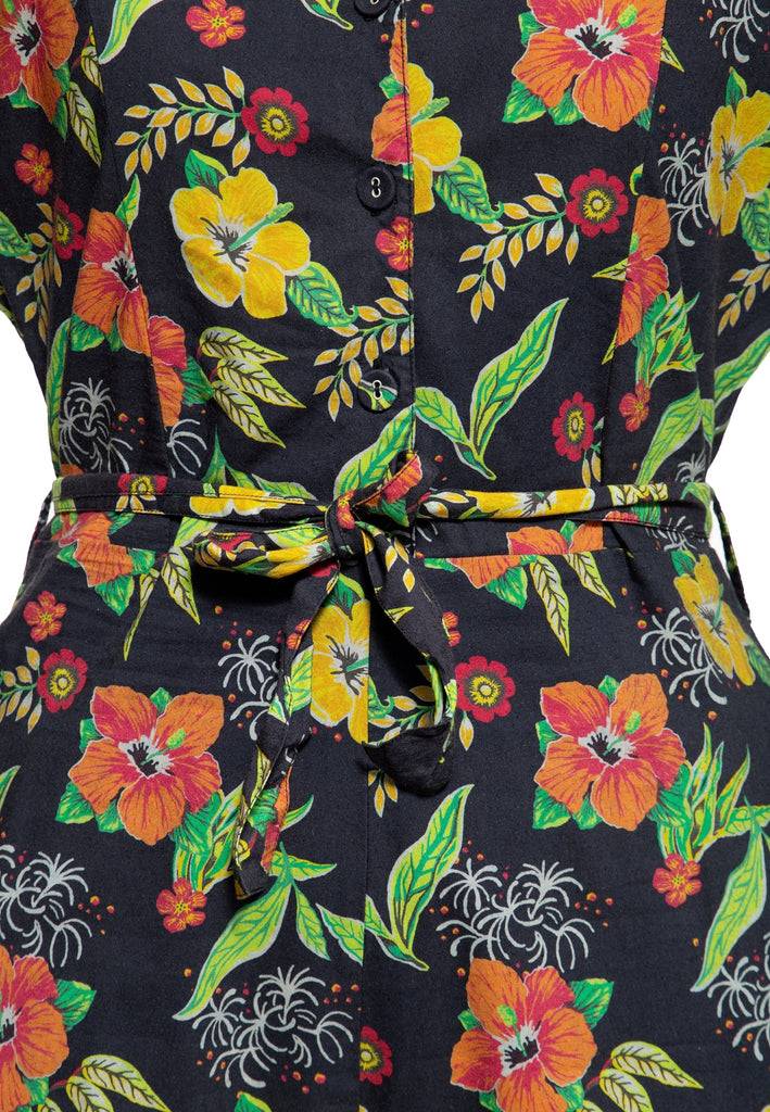 Queen Kerosin Blusen Jumpsuit «Hibiscus Black» JETZT KAUFEN