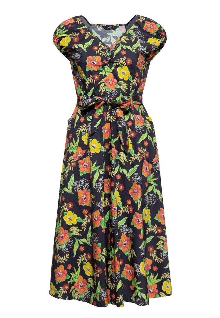 Queen Kerosin Swing Kleid «Hibiskus Black» Clearance-Verkauf