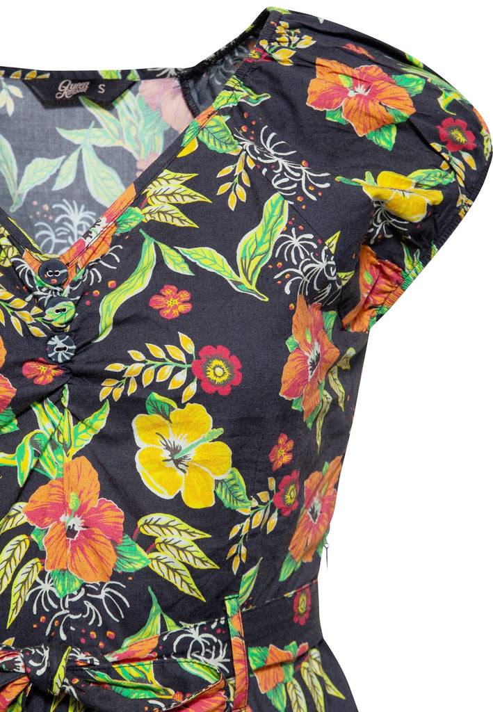 Queen Kerosin Swing Kleid «Hibiskus Black» Clearance-Verkauf