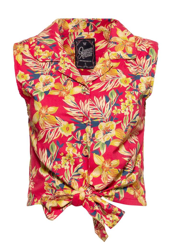 Queen Kerosin Ärmellose Bluse zum Binden «Hawaii Red» Kostenloser Versand international