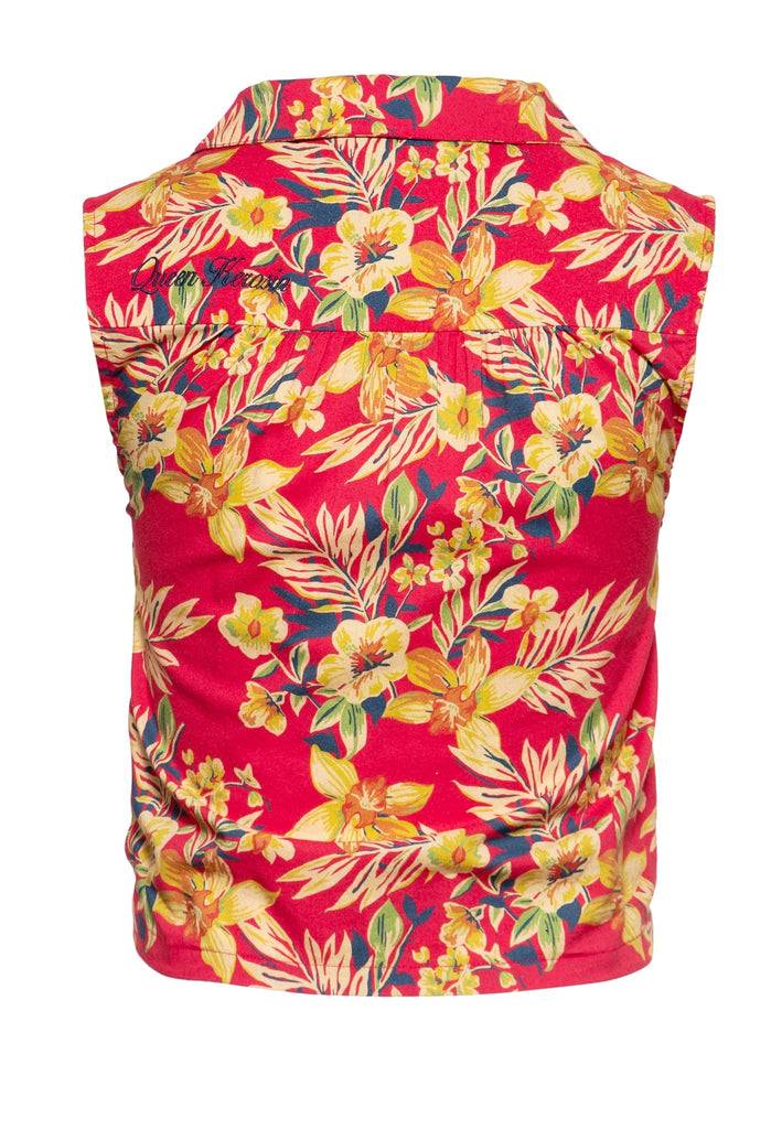 Queen Kerosin Ärmellose Bluse zum Binden «Hawaii Red» Kostenloser Versand international