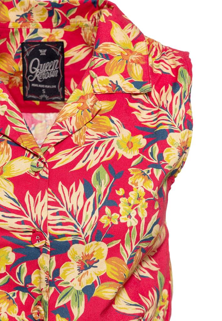 Queen Kerosin Ärmellose Bluse zum Binden «Hawaii Red» Kostenloser Versand international