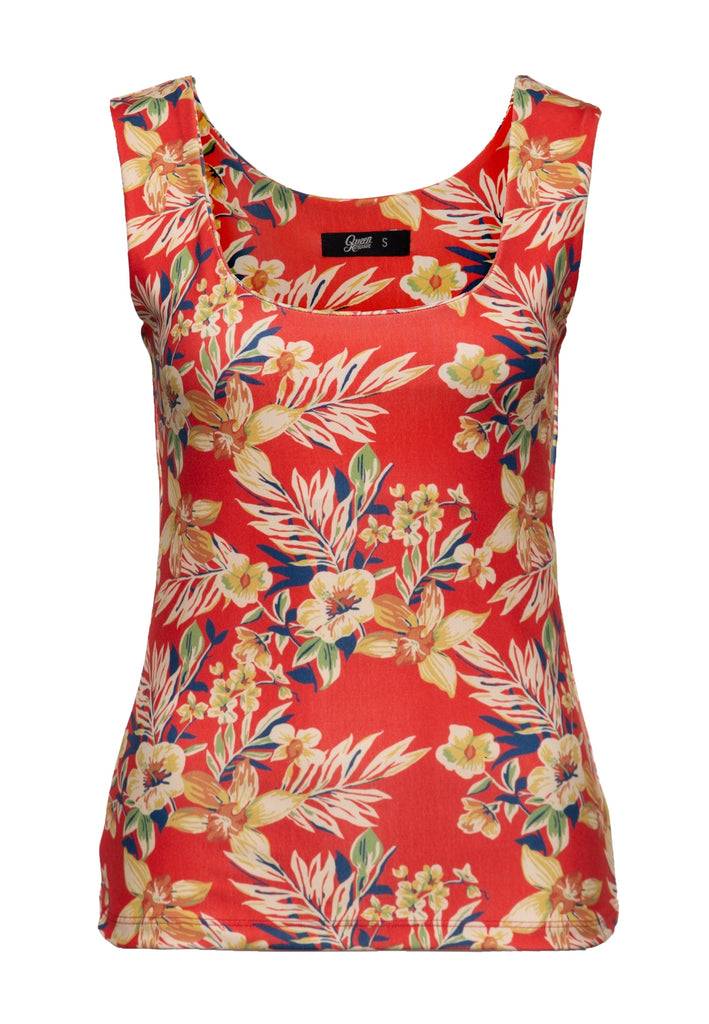 Queen Kerosin Trägertop mit tropischem All-Over-Print «Hawaii Red» Outlet