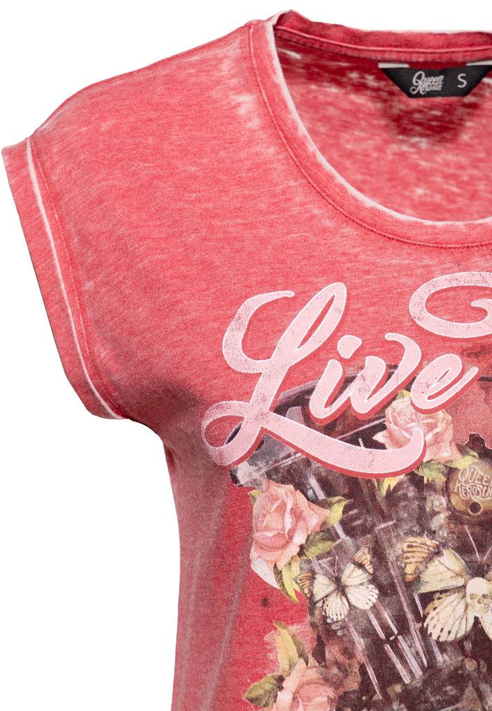Queen Kerosin Roll-Up Sleeve T-Shirt «Ride to Live» Hotsell