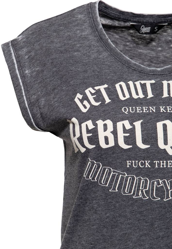 Queen Kerosin Roll-Up Sleeve T-Shirt «Rebel Queens Motorcycle Gang» Schlussverkauf