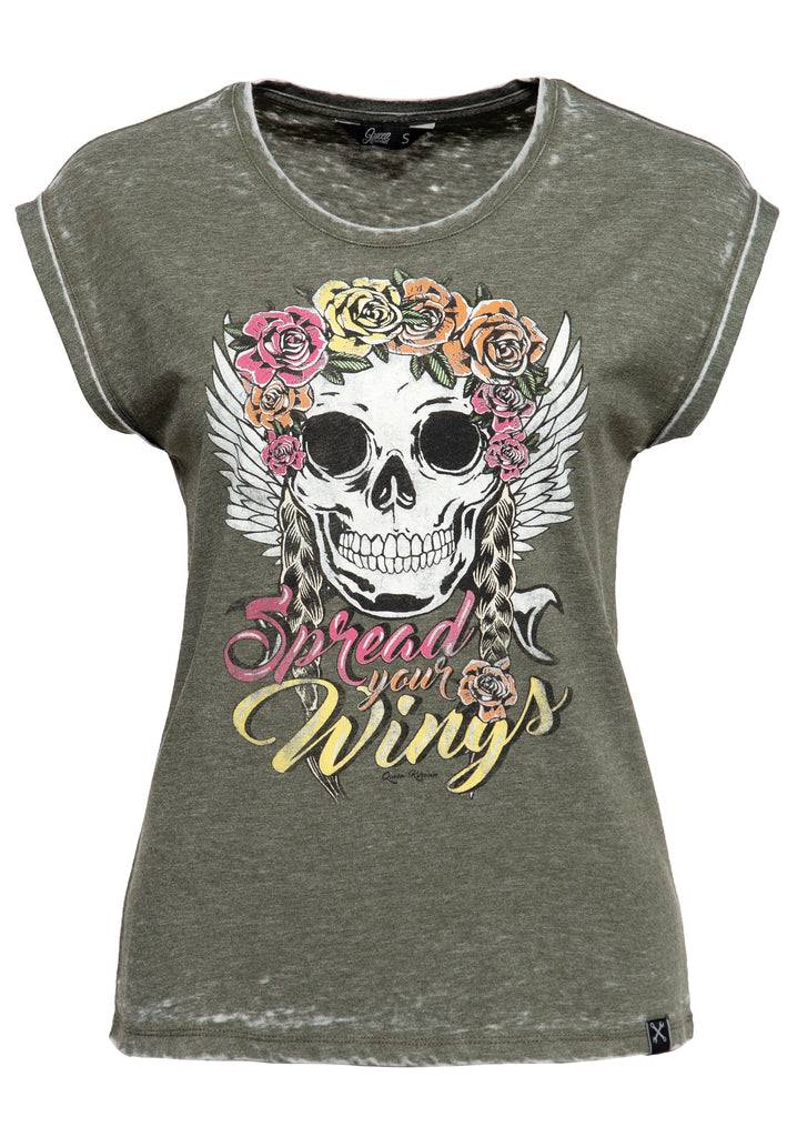 Queen Kerosin Roll-Up Sleeve T-Shirt «Spread Your Wings» Günstiger Verkauf