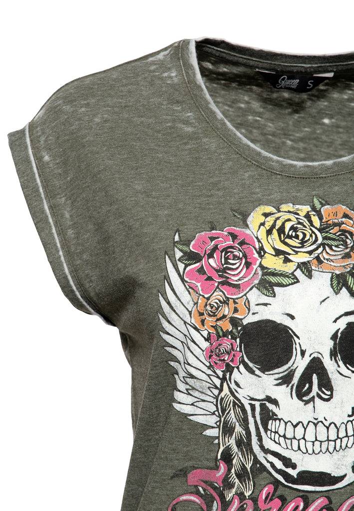 Queen Kerosin Roll-Up Sleeve T-Shirt «Spread Your Wings» Günstiger Verkauf