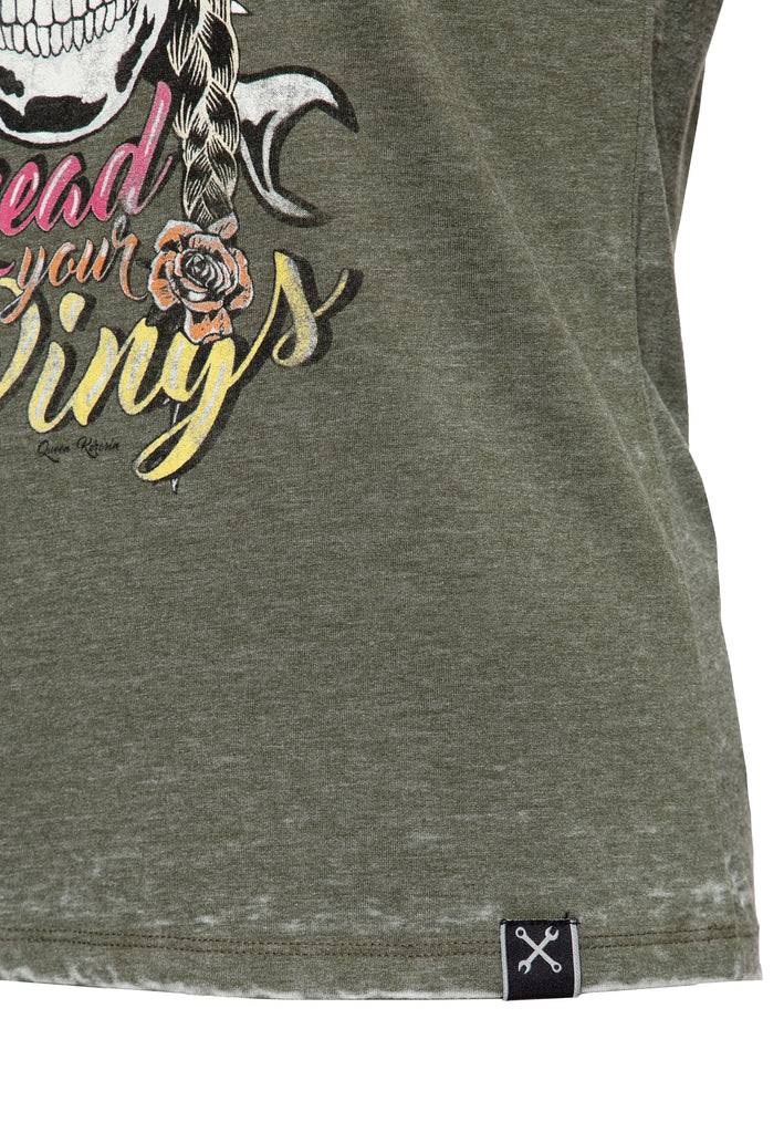 Queen Kerosin Roll-Up Sleeve T-Shirt «Spread Your Wings» Günstiger Verkauf
