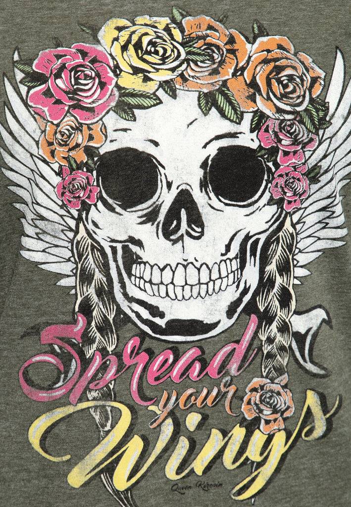 Queen Kerosin Roll-Up Sleeve T-Shirt «Spread Your Wings» Günstiger Verkauf