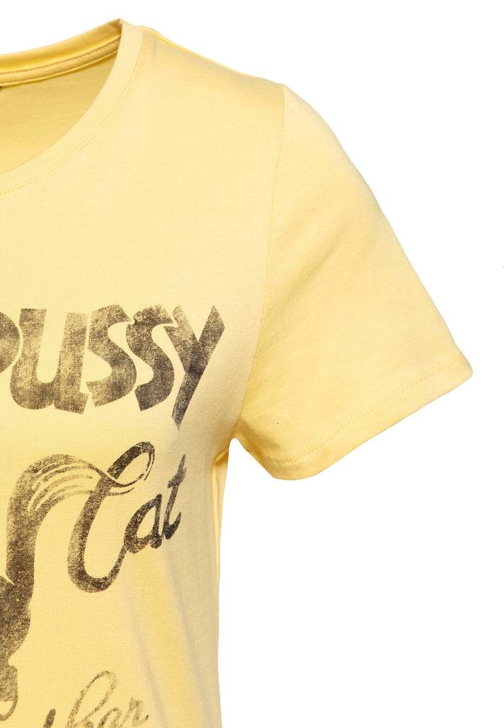 Queen Kerosin Print T-Shirt «Black Pussy Cat» Kostenloser Versand