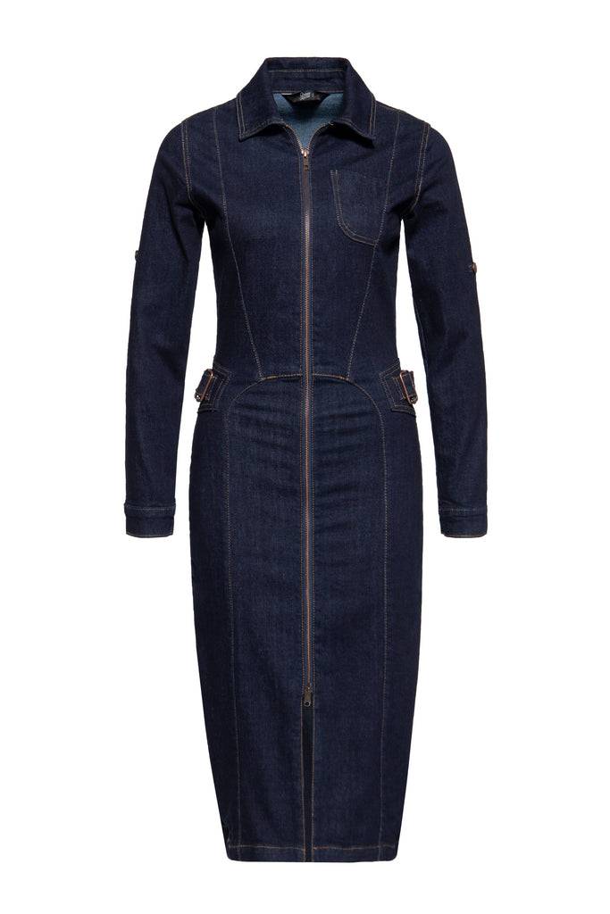 Queen Kerosin Denim Workwear Pencil Kleid Neueste Mode