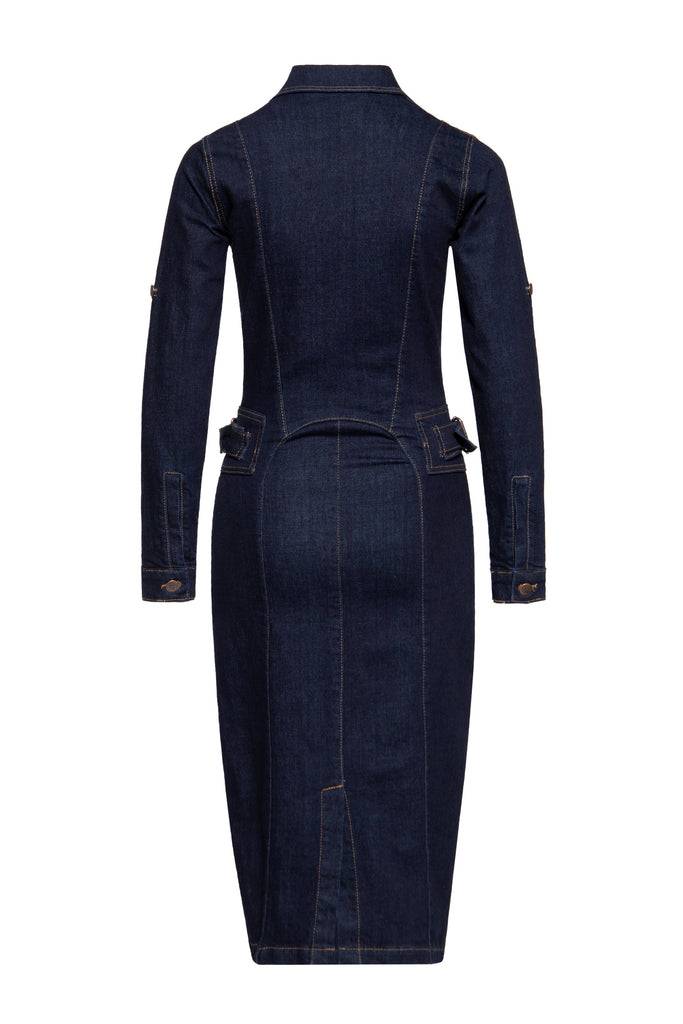 Queen Kerosin Denim Workwear Pencil Kleid Neueste Mode