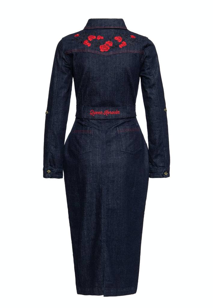 Queen Kerosin Western Pencil Kleid «Roses» Exklusive Angebote