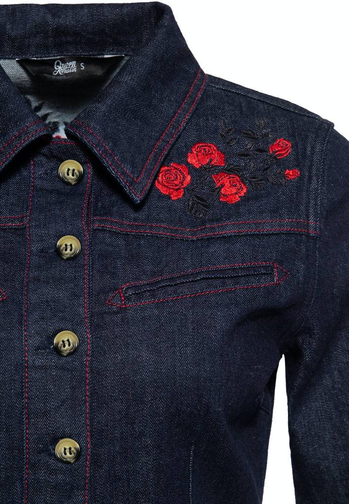 Queen Kerosin Western Pencil Kleid «Roses» Exklusive Angebote