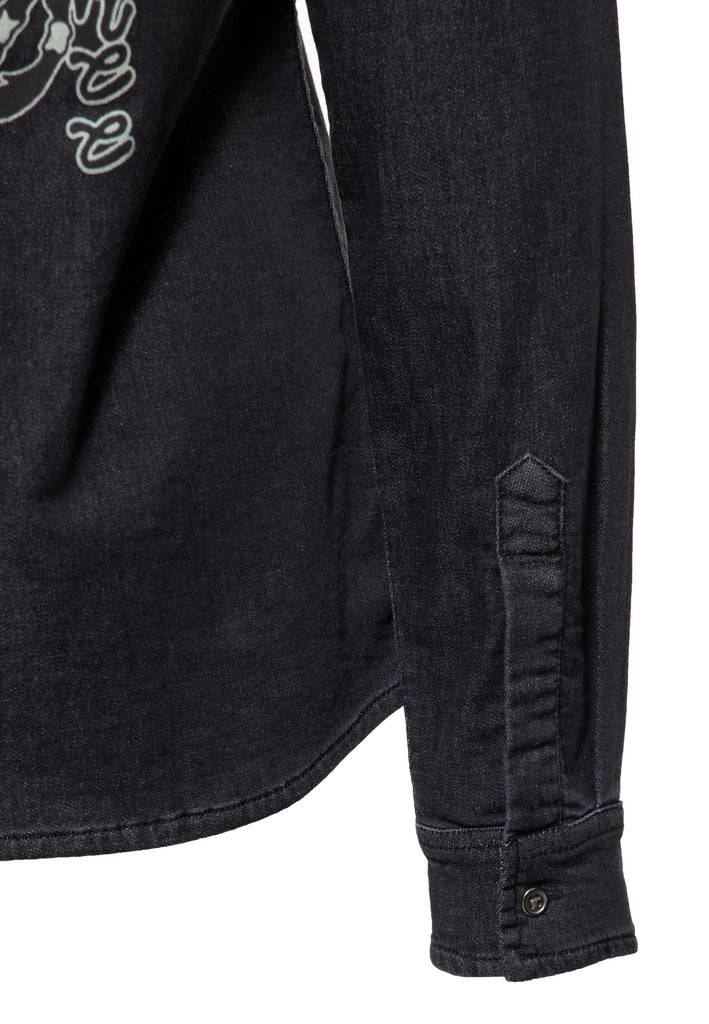 Queen Kerosin Washed Joggdenim Shirt «Snake Girl» Saisonale Angebote
