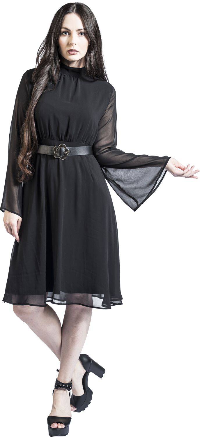 EMP "60s Sheer Layer Belted Dress" Mittellanges Kleid schwarz von Voodoo Vixen Verkauf