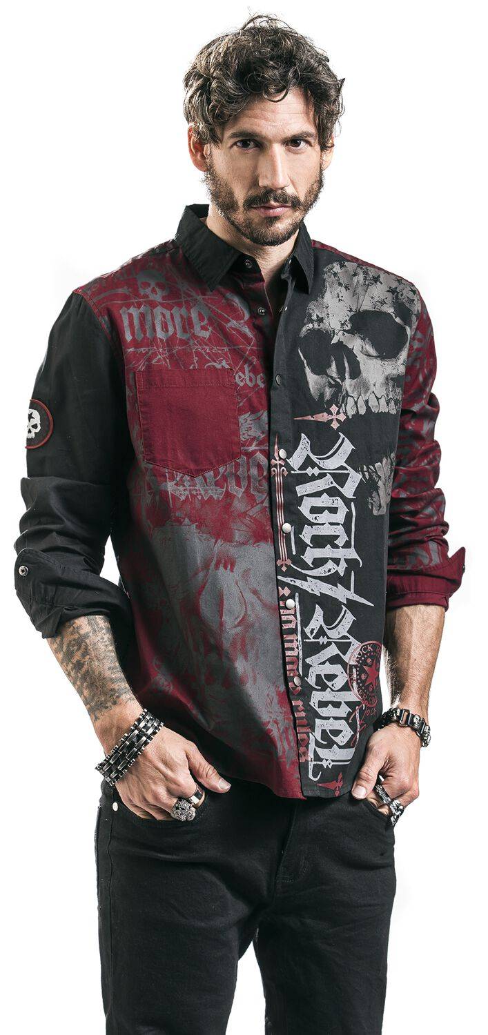 EMP Langarmhemd schwarz/rot von Rock Rebel by EMP im Angebot