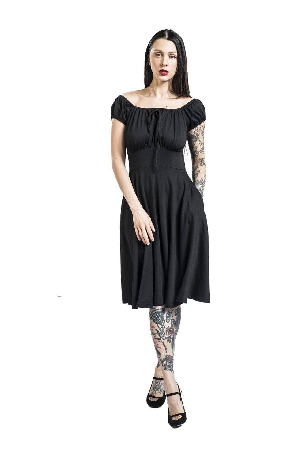 EMP "Gathered Neckline Flare Dress" Mittellanges Kleid schwarz von Voodoo Vixen Bis zu 60% Rabatt