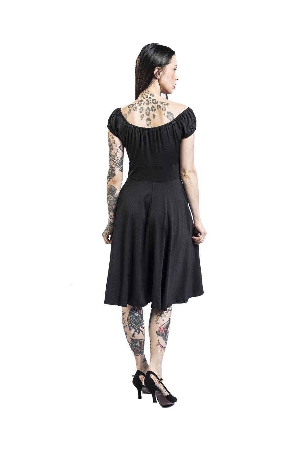 EMP "Gathered Neckline Flare Dress" Mittellanges Kleid schwarz von Voodoo Vixen Bis zu 60% Rabatt