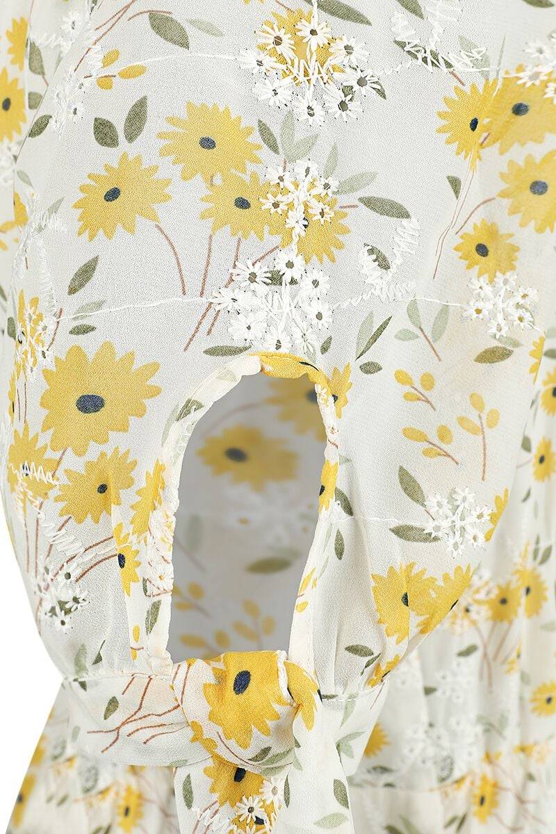 EMP "Tie Sleeve Floral Print And Emb Chiffon Flare Dress" Mittellanges Kleid multicolor von Voodoo Vixen 2025