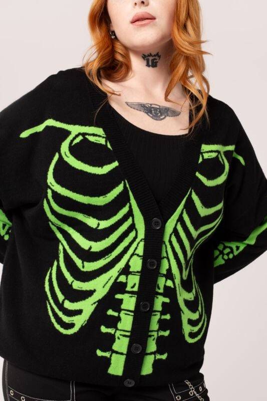 EMP "Skeleton Cardigan" Cardigan schwarz/grün von Hell Bunny Online