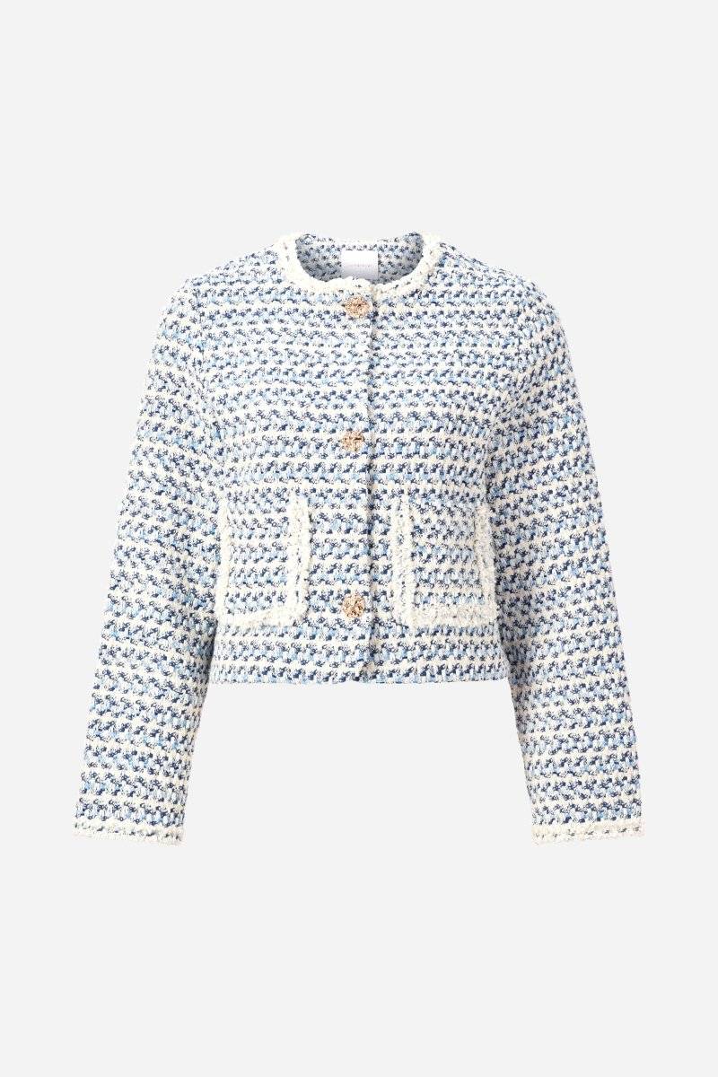Eich & Royal Kurze Bouclé-Jacke in Blauweiß Blitzverkäufe