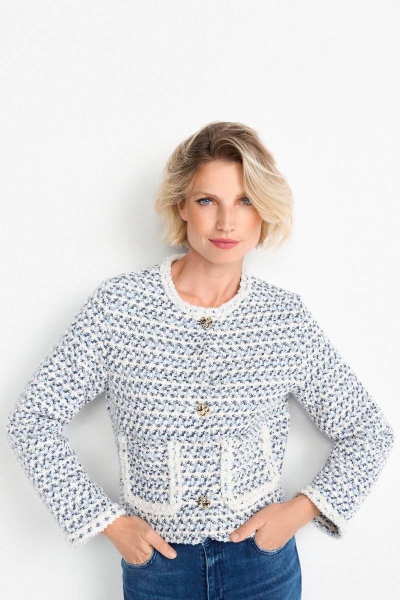 Eich & Royal Kurze Bouclé-Jacke in Blauweiß Blitzverkäufe