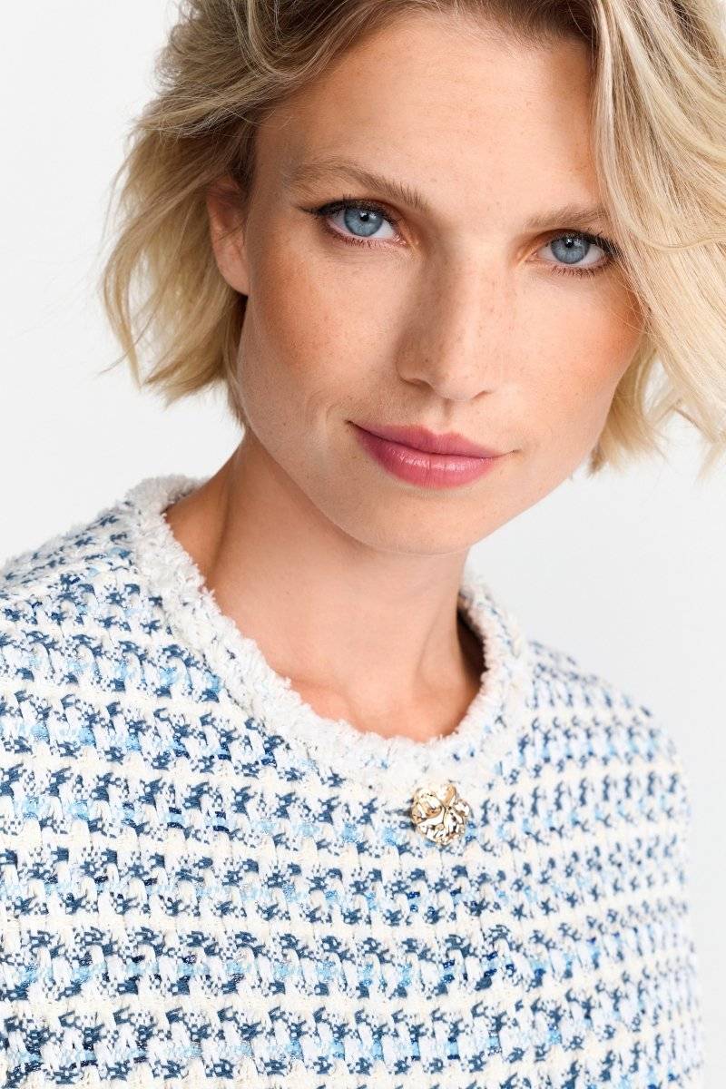 Eich & Royal Kurze Bouclé-Jacke in Blauweiß Blitzverkäufe