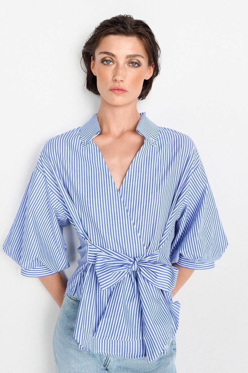 Eich & Royal Wickelbluse mit V-Neck und Streifen Schlussverkauf