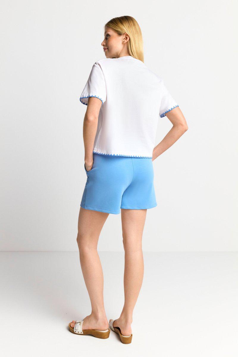 Eich & Royal Weißes T-Shirt mit blauen Stickereien im Angebot