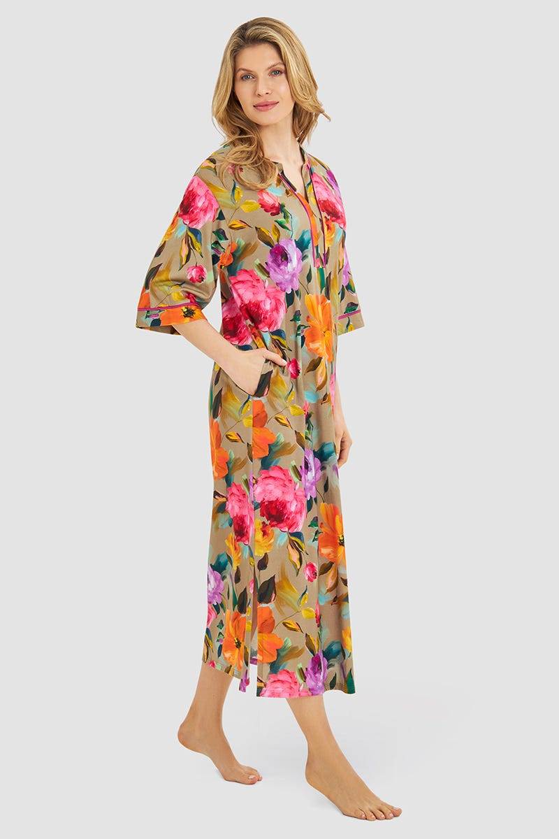 ﻿Rösch Nachthemd im Aquarell-Blüten-Druck Maxi-Länge Baumwolle/Modal