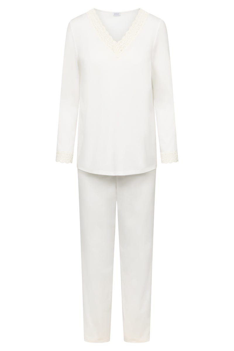 Rösch Pyjama mit Spitzendetails Cremefarben 100% Baumwolle Outlet