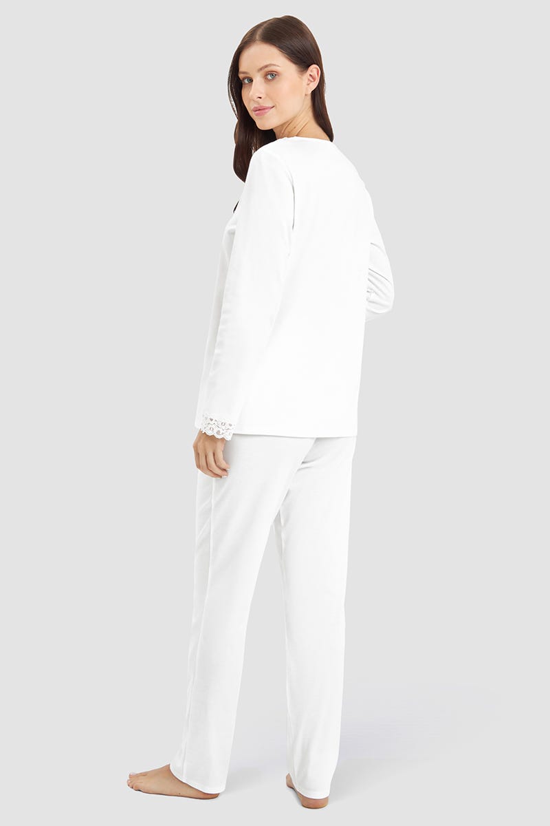 Rösch Pyjama mit Spitzendetails Cremefarben 100% Baumwolle Outlet