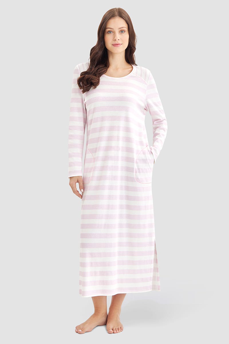 Rösch Nachthemd im Ringeldruck Rosa Maxi-Länge 100% Baumwolle