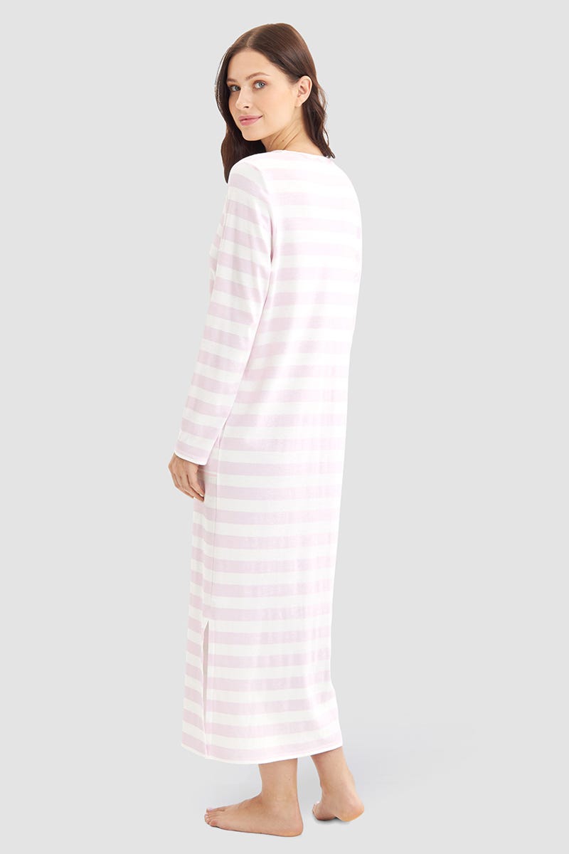 Rösch Nachthemd im Ringeldruck Rosa Maxi-Länge 100% Baumwolle Outlet