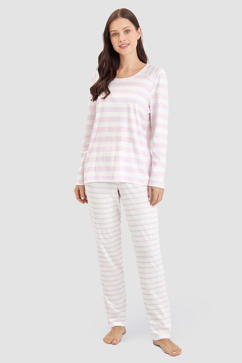 Rösch Pyjama im Ringeldruck Rosa 100% Baumwolle