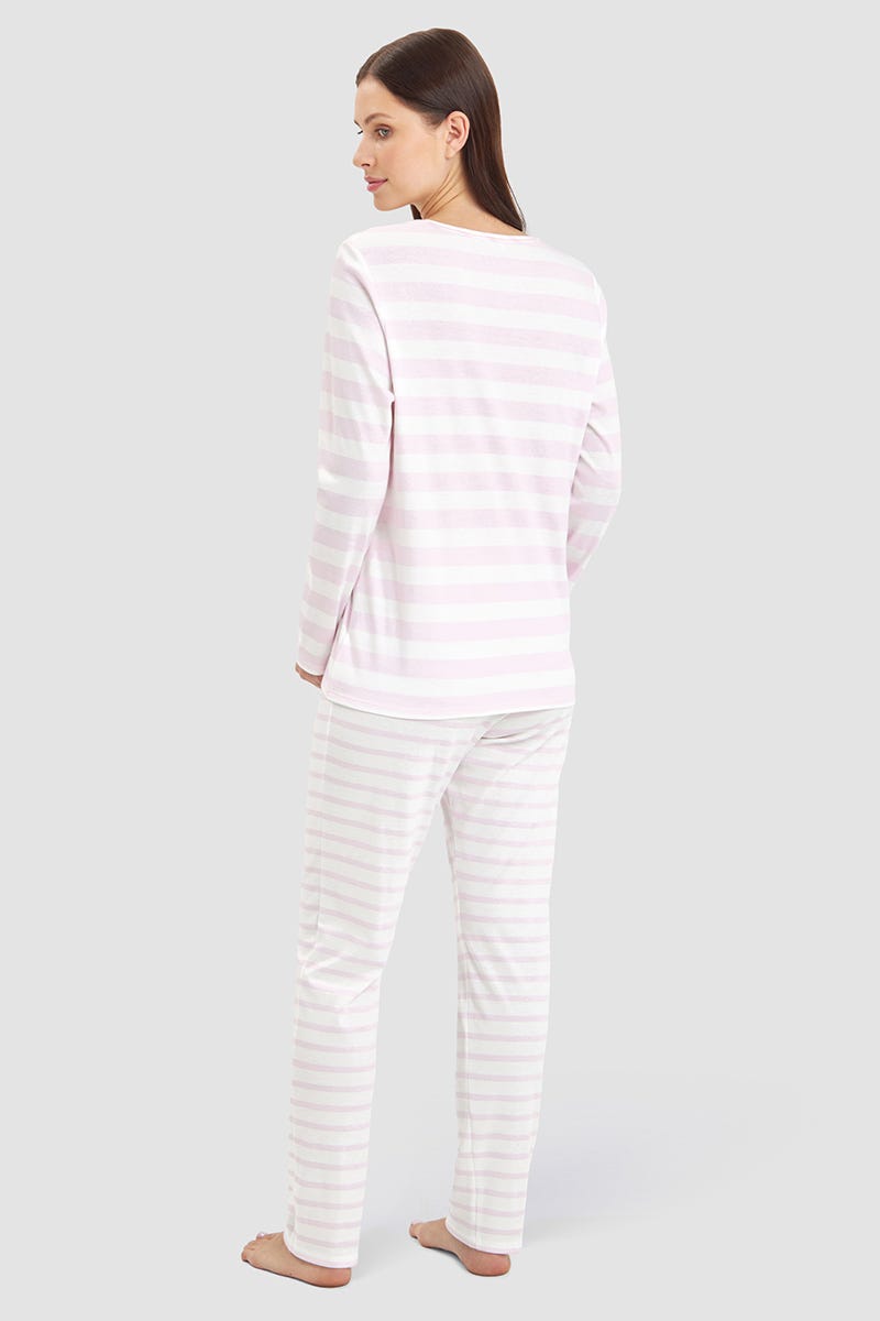 Rösch Pyjama im Ringeldruck Rosa 100% Baumwolle Auslauf