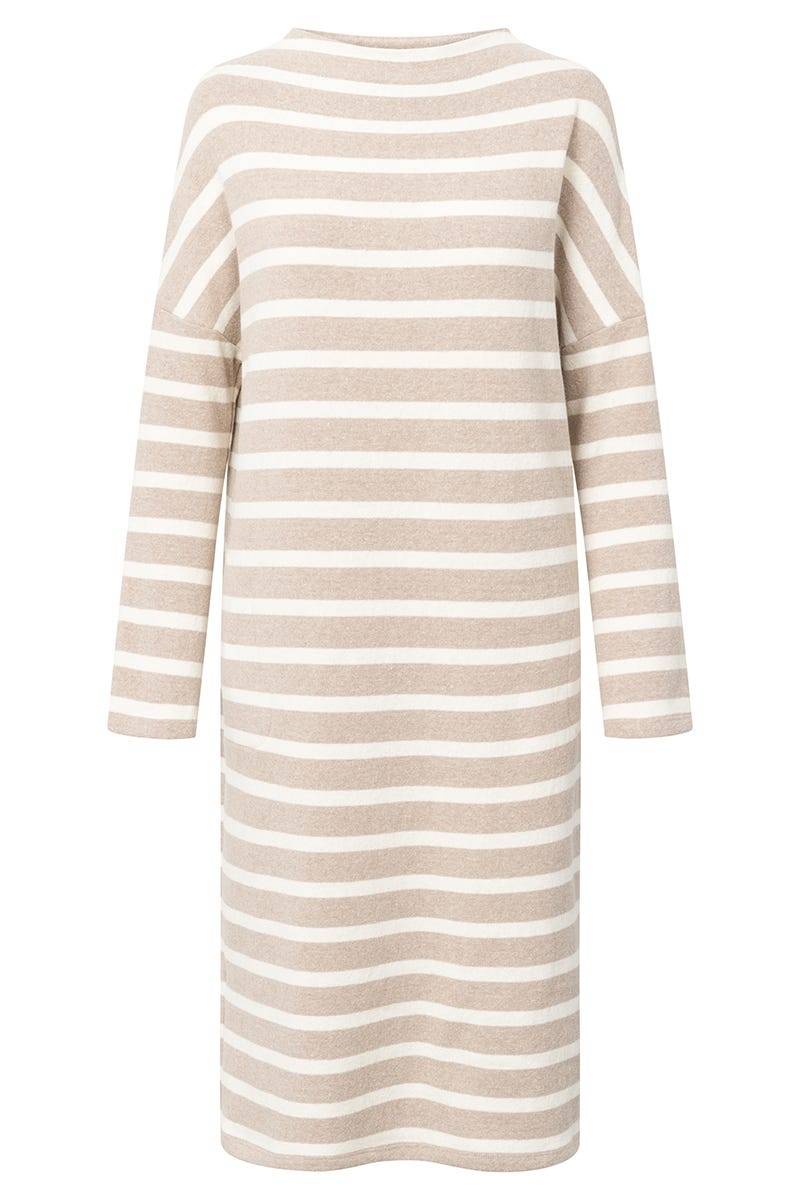 Rösch Hauskleid im Ringeldruck Hellbraun aus Strickware Online Shopping