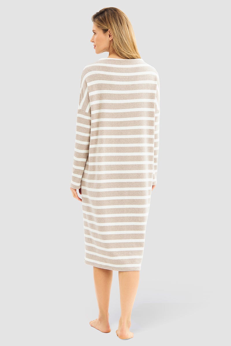 Rösch Hauskleid im Ringeldruck Hellbraun aus Strickware Online Shopping