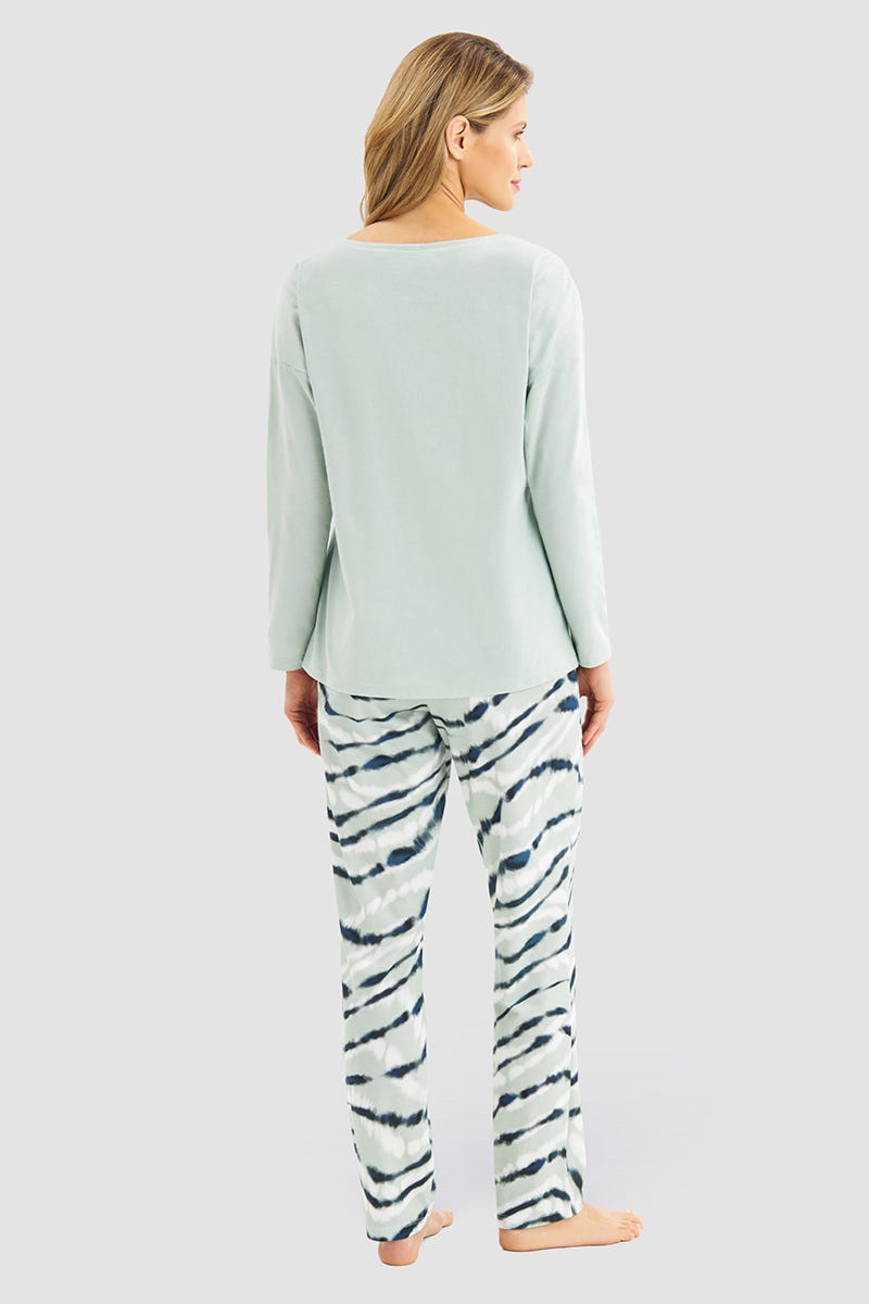 Rösch Pyjama mit Batikdruck Mintgrün 100% Baumwolle Fabrikverkauf