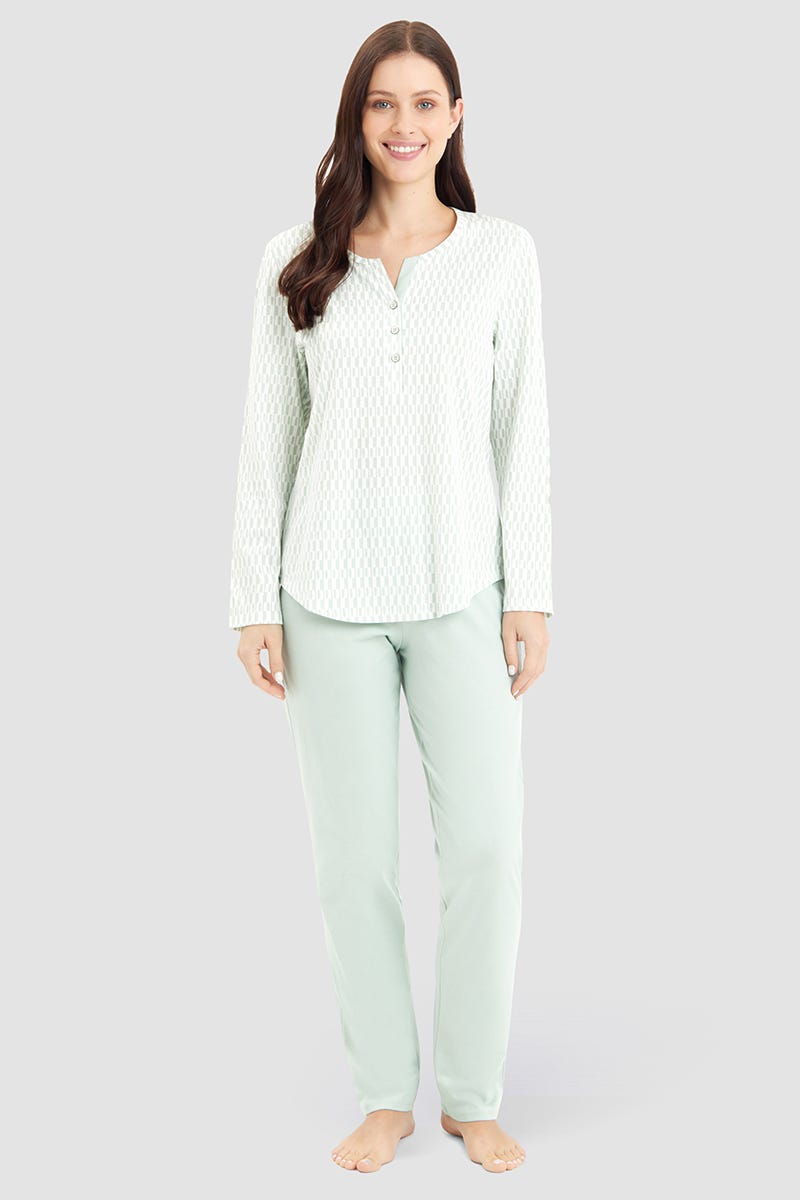 Rösch Pyjama im minimalistischen Grafikdruck Mintgrün 100% Baumwolle