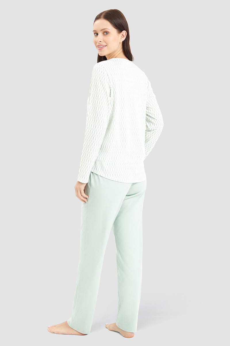 Rösch Pyjama im minimalistischen Grafikdruck Mintgrün 100% Baumwolle Blitzverkäufe