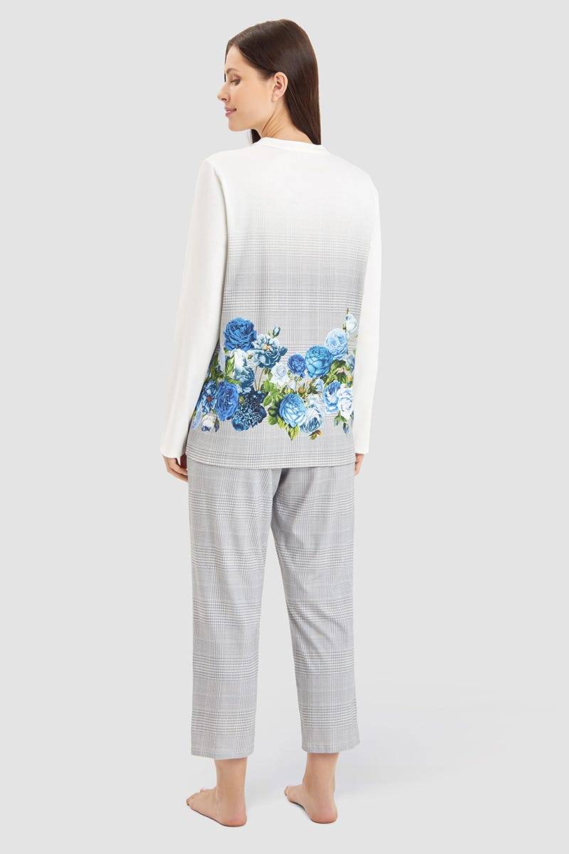 Rösch Pyjama im Karo-Druck mit Blumen 100% Baumwolle Hotsell