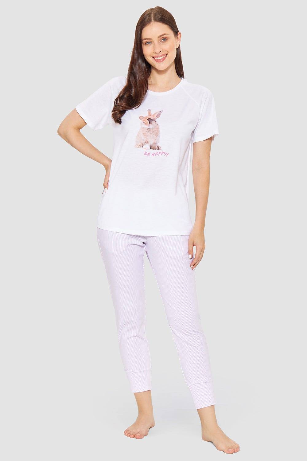 Rösch Pyjamashirt mit Motivdruck Hase 100% Baumwolle Günstiger Verkauf